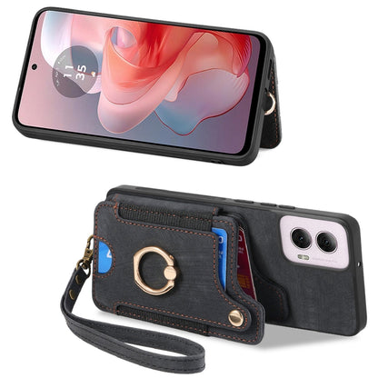 For Motorola G Power 5G 2024 Retro Skin-feel Ring Multi-card RFID Wallet Phone Case(Black) - Motorola Cases by buy2fix | Online Shopping UK | buy2fix
