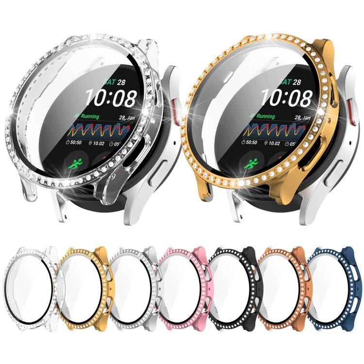 For Samsung Galaxy Watch 7 40mm Single Row Diamond PC + Tempered Film Integrated Watch Protective Case(Gold) - Watch Cases by buy2fix | Online Shopping UK | buy2fix