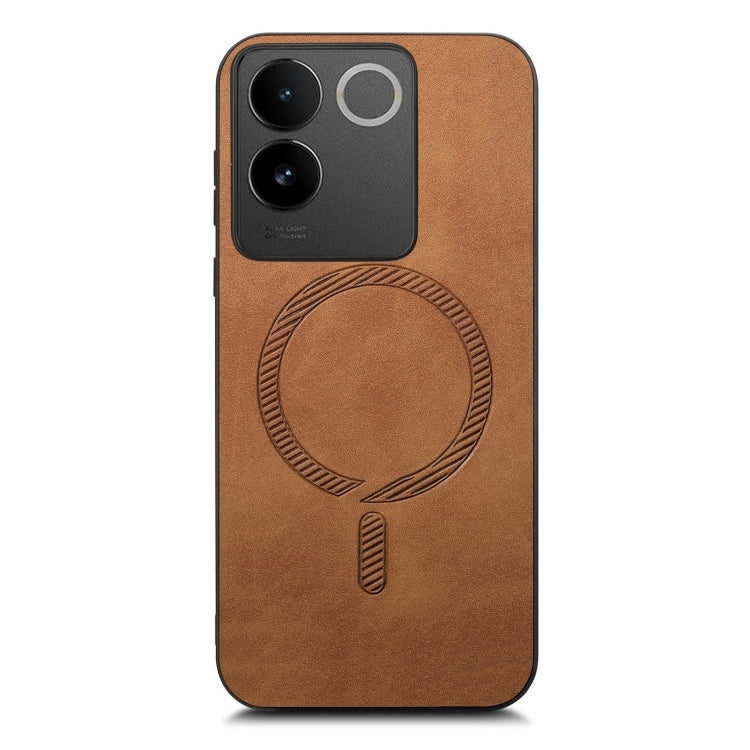 For vivo X100 5G Retro Magsafe Magnetic PU Back Cover Phone Case(Brown) - X100 Cases by buy2fix | Online Shopping UK | buy2fix