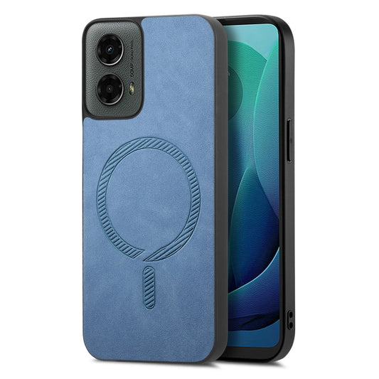 For Motorola Moto G 5G 2024 Retro Magsafe Magnetic PU Back Cover Phone Case(Blue) - Motorola Cases by buy2fix | Online Shopping UK | buy2fix