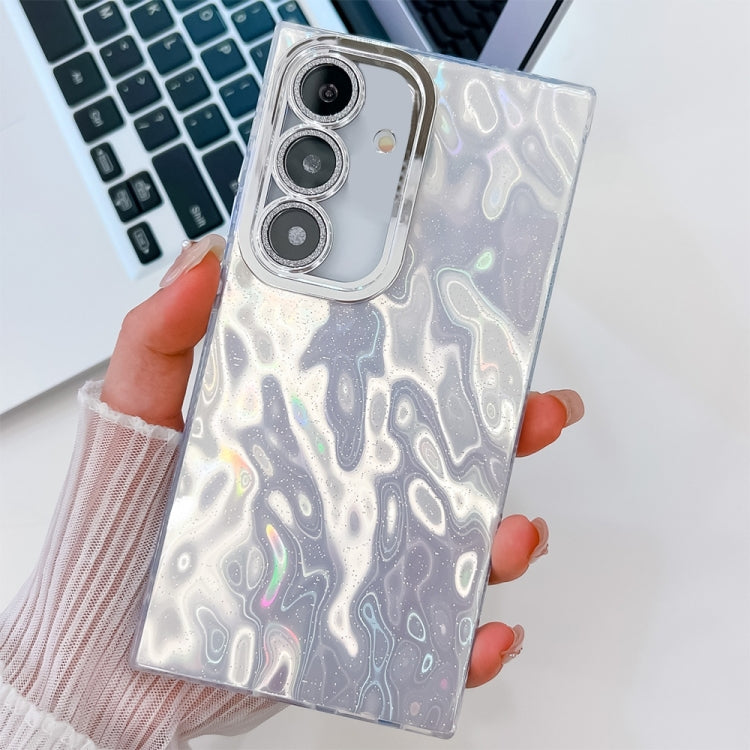 For Samsung Galaxy S25 5G Plating Glitter Texture TPU Phone Case with Lens Film(White Wrinkles) - Galaxy S25 5G Cases by buy2fix | Online Shopping UK | buy2fix