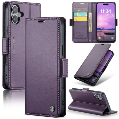 For iPhone 16 CaseMe 023 Butterfly Buckle Litchi Texture RFID Anti-theft Leather Phone Case(Purple) - iPhone 16 Cases by CaseMe | Online Shopping UK | buy2fix