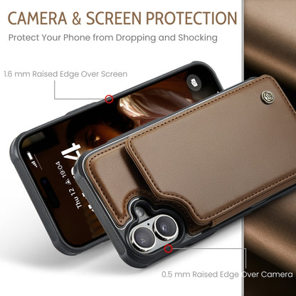 For iPhone 16 CaseMe C22 Card Slots Holder RFID Anti-theft Phone Case(Brown) - iPhone 16 Cases by CaseMe | Online Shopping UK | buy2fix