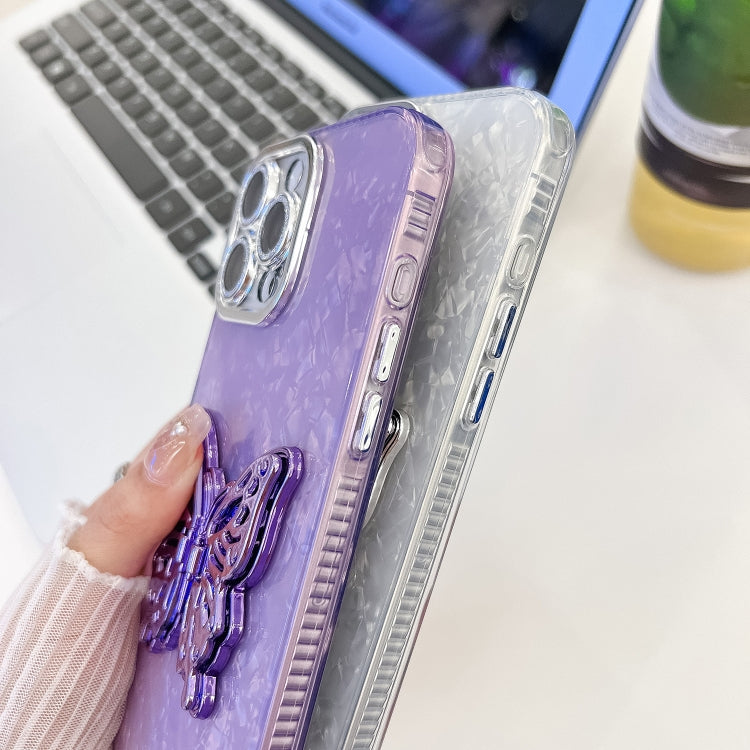 For iPhone 16 Pro Max Plating Glitter Lens Film Texture Butterfly Holder Wristband Phone Case(Purple Water Ripples) - iPhone 16 Pro Max Cases by buy2fix | Online Shopping UK | buy2fix