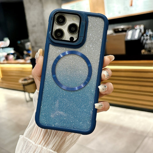 For iPhone 16 Pro CD-grain Gradient Glitter Magsafe Acrylic Hybrid TPU Phone Case(Blue) - iPhone 16 Pro Cases by buy2fix | Online Shopping UK | buy2fix