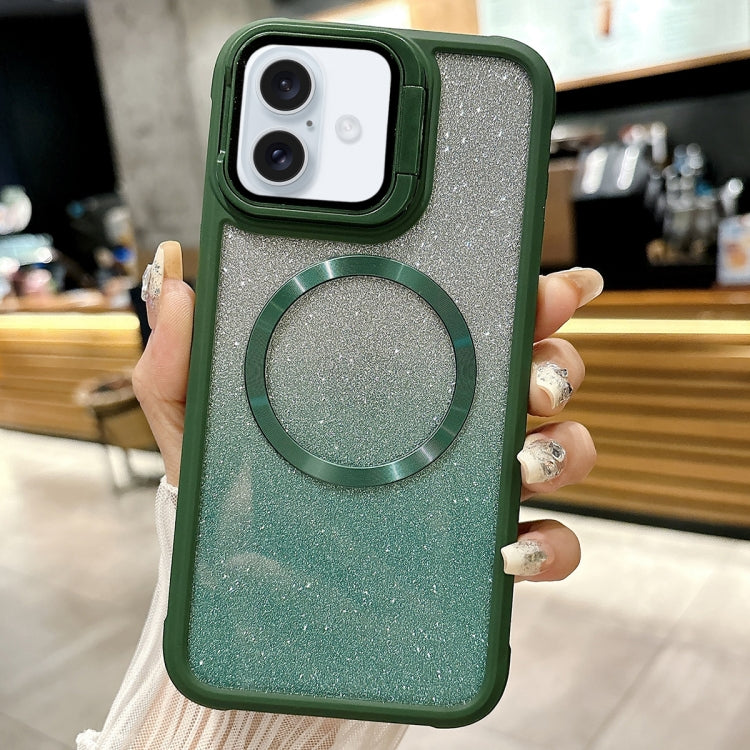 For iPhone 16 CD-grain Gradient Glitter Magsafe Acrylic Hybrid TPU Phone Case(Green) - iPhone 16 Cases by buy2fix | Online Shopping UK | buy2fix