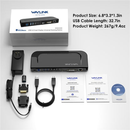 WAVLINK UG49DK4 Universal Laptop Docking Station Dual Monitor Supports DVI / HDMI / VGA(UK Plug) - USB 3.0 HUB by WAVLINK | Online Shopping UK | buy2fix