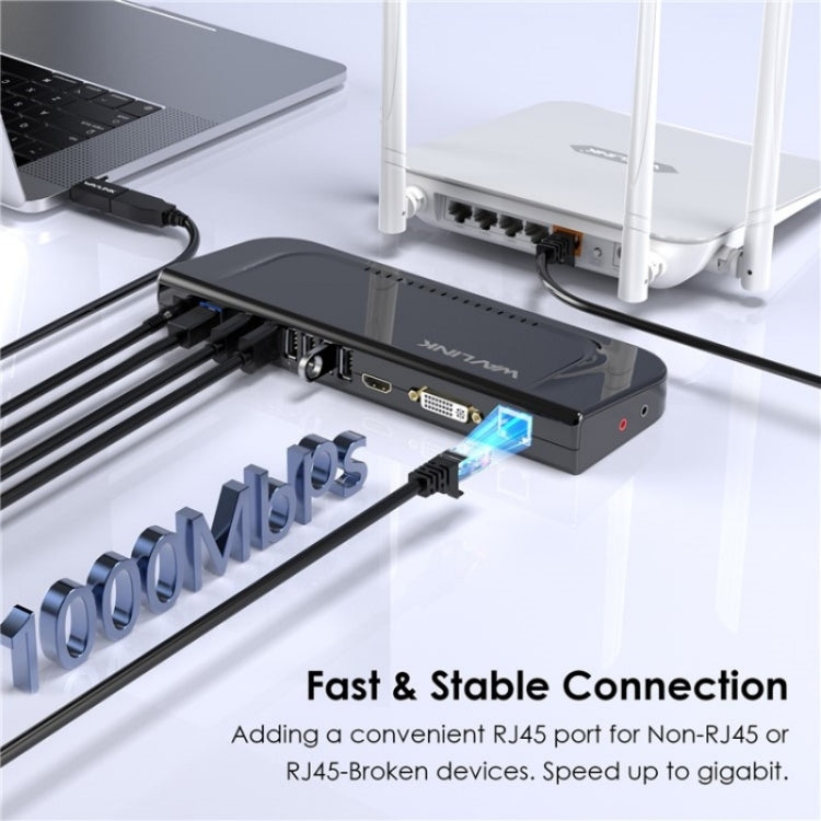 WAVLINK UG49DK4 Universal Laptop Docking Station Dual Monitor Supports DVI / HDMI / VGA(UK Plug) - USB 3.0 HUB by WAVLINK | Online Shopping UK | buy2fix