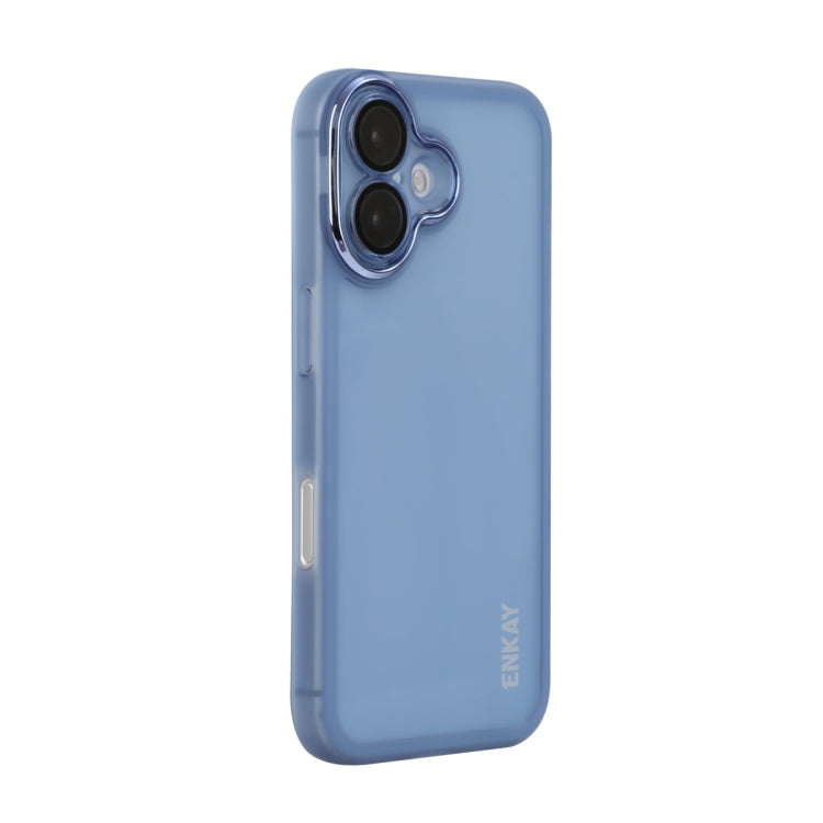 For iPhone 16 ENKAY Hat-Prince Translucent Matte TPU Phone Case with Lens Film(Blue) - iPhone 16 Cases by ENKAY | Online Shopping UK | buy2fix