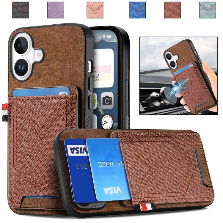 For iPhone 16 Plus Denim Texture Leather Skin Phone Case with Card Slot(Brown) - iPhone 16 Plus Cases by buy2fix | Online Shopping UK | buy2fix