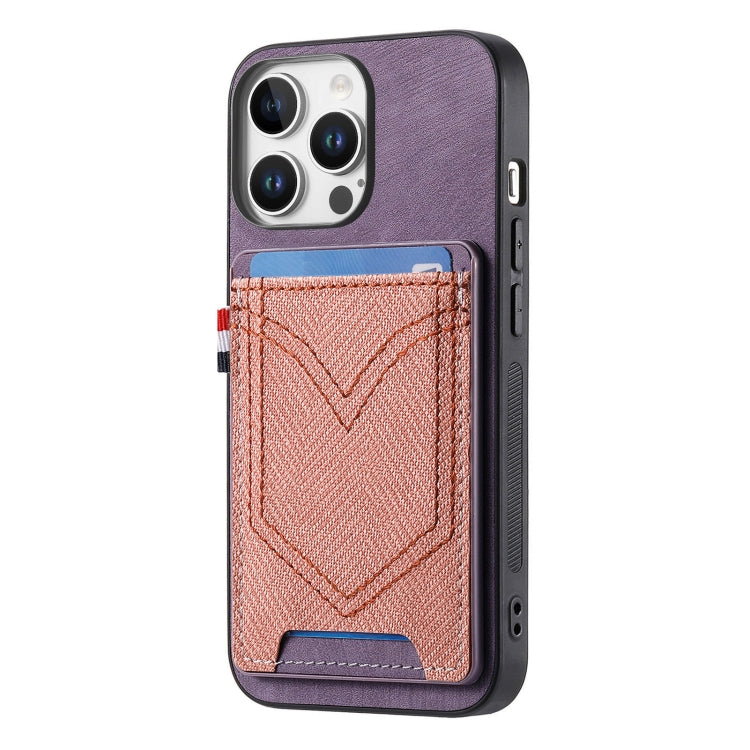 For iPhone 16 Pro Denim Texture Leather Skin Phone Case with Card Slot(Purple) - iPhone 16 Pro Cases by buy2fix | Online Shopping UK | buy2fix