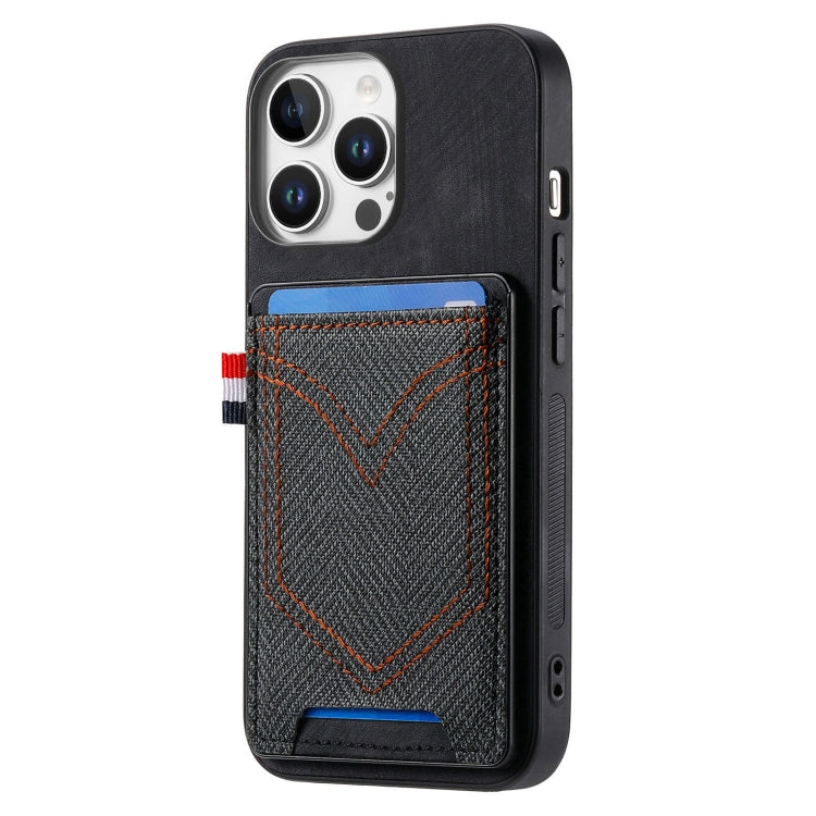 For iPhone 16 Pro Max Denim Texture Leather Skin Phone Case with Card Slot(Black) - iPhone 16 Pro Max Cases by buy2fix | Online Shopping UK | buy2fix