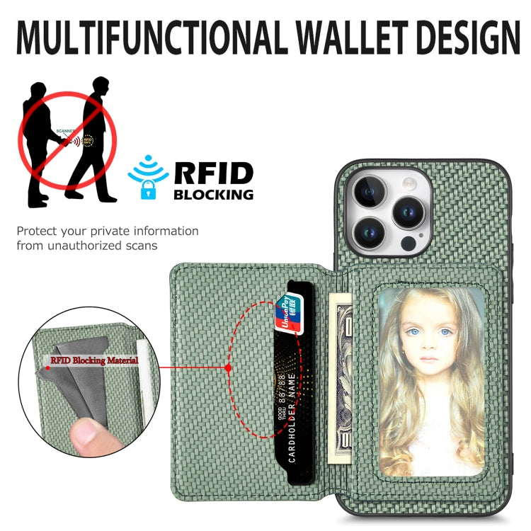 For iPhone 16 Pro Max Carbon Fiber Magnetic Card Wallet RFID Blocking Phone Case(Khaki) - iPhone 16 Pro Max Cases by buy2fix | Online Shopping UK | buy2fix