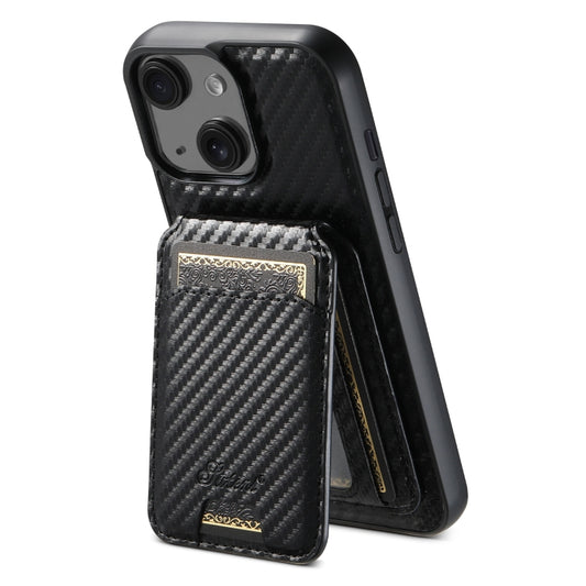 For iPhone 15 Suteni TXWH18 Carbon Fiber Texture Detachable Wallet MagSafe Phone Case(Black) - iPhone 15 Cases by Suteni | Online Shopping UK | buy2fix