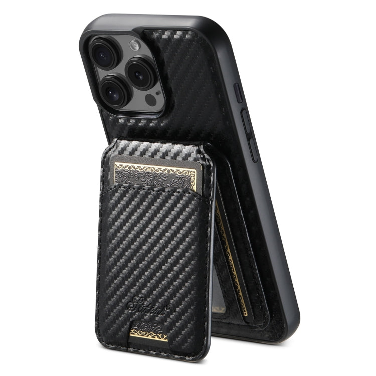 For iPhone 13 Pro Suteni TXWH18 Carbon Fiber Texture Detachable Wallet MagSafe Phone Case(Black) - iPhone 13 Pro Cases by Suteni | Online Shopping UK | buy2fix