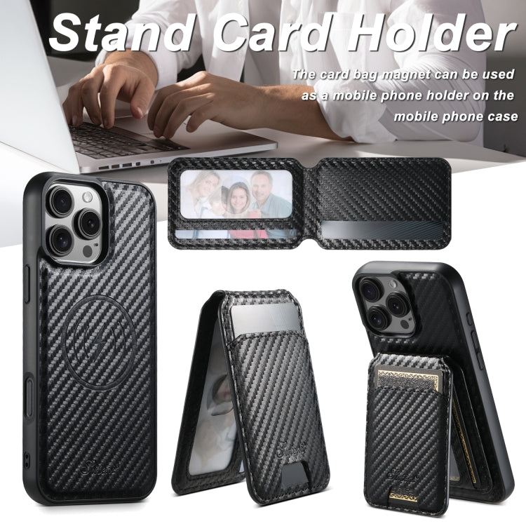 For iPhone 12 Pro Max Suteni TXWH18 Carbon Fiber Texture Detachable Wallet MagSafe Phone Case(Black) - iPhone 12 Pro Max Cases by Suteni | Online Shopping UK | buy2fix