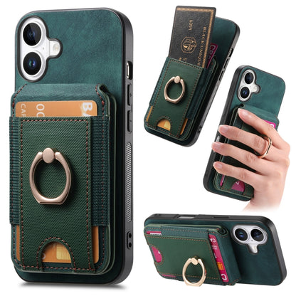 For iPhone 16 Retro Splitable Magnetic Stand Card Bag Leather Phone Case(Green) - iPhone 16 Cases by buy2fix | Online Shopping UK | buy2fix