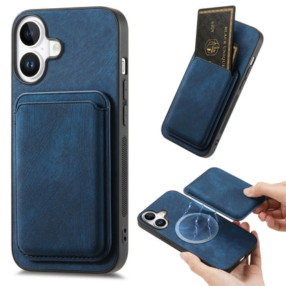 For iPhone 16 Retro Leather Card Bag Magnetic Phone Case(Blue) - iPhone 16 Cases by buy2fix | Online Shopping UK | buy2fix