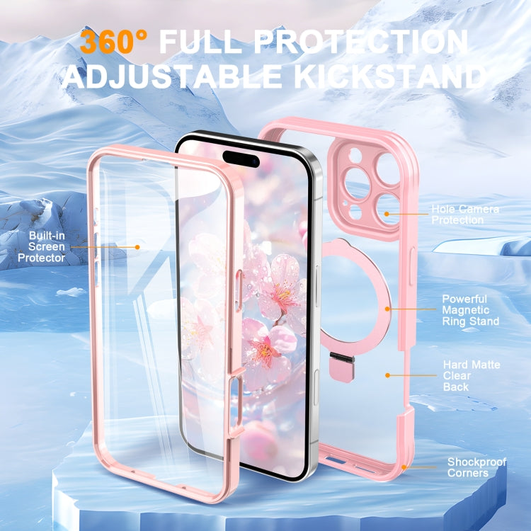 For iPhone 16 Pro Max Skin Feel Magsafe Holder 360 Full Body Phone Case(Pink) - iPhone 16 Pro Max Cases by buy2fix | Online Shopping UK | buy2fix