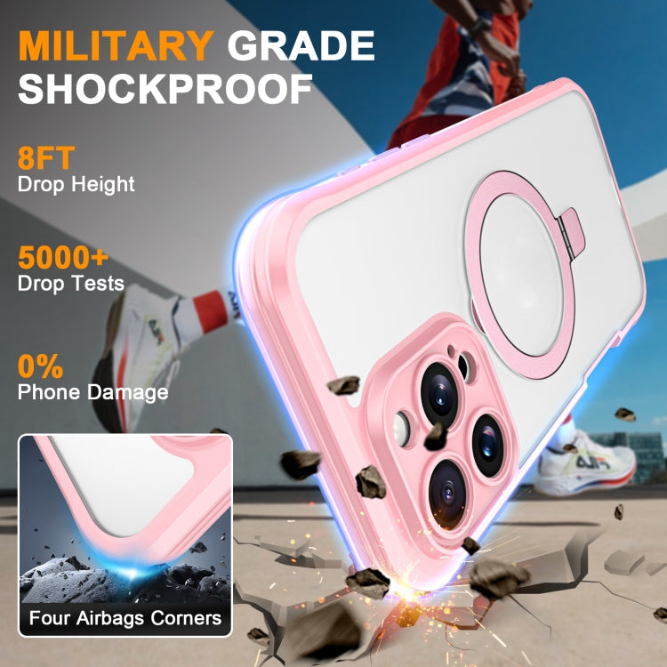 For iPhone 16 Pro Max Skin Feel Magsafe Holder 360 Full Body Phone Case(Pink) - iPhone 16 Pro Max Cases by buy2fix | Online Shopping UK | buy2fix