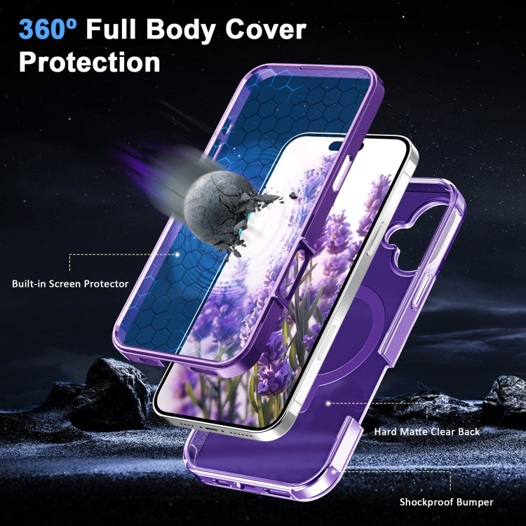 For iPhone 16 Plus Frosted Skin Feel MagSafe Holder 360 Full Body Phone Case(Purple) - iPhone 16 Plus Cases by buy2fix | Online Shopping UK | buy2fix