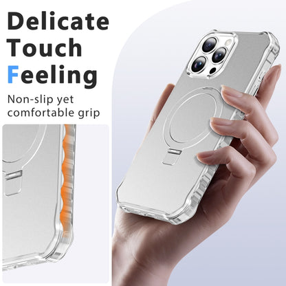 For iPhone 16 Pro Solid Color Wave MagSafe Holder Phone Case(Silver) - iPhone 16 Pro Cases by buy2fix | Online Shopping UK | buy2fix