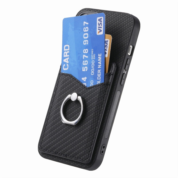 For iPhone 16 Plus Carbon Fiber Card Wallet Ring Phone Case(Black) - iPhone 16 Plus Cases by buy2fix | Online Shopping UK | buy2fix