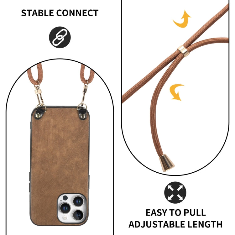 For iPhone 16 Pro Vintage Leather PC Back Cover Phone Case with Crossbody Strap(Brown) - iPhone 16 Pro Cases by buy2fix | Online Shopping UK | buy2fix