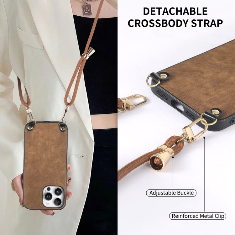 For iPhone 16 Pro Vintage Leather PC Back Cover Phone Case with Crossbody Strap(Brown) - iPhone 16 Pro Cases by buy2fix | Online Shopping UK | buy2fix