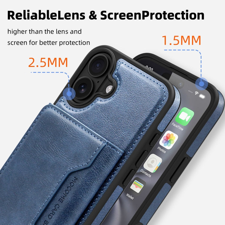 For iPhone 16 Plus Shield Multi-functional MagSafe Card Bag Phone Case(Blue) - iPhone 16 Plus Cases by buy2fix | Online Shopping UK | buy2fix