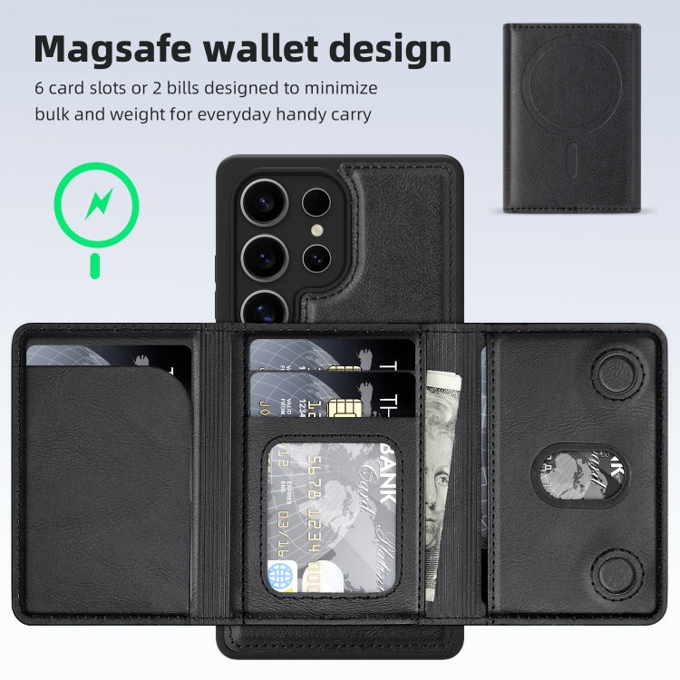 For Samsung Galaxy S25 Ultra 5G Shield Multi-functional MagSafe Card Bag Phone Case(Black) - Galaxy S25 Ultra 5G Cases by buy2fix | Online Shopping UK | buy2fix