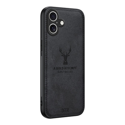 For iPhone 16 Deer Head Cloth Skin All-inclusive Phone Case(Black) - iPhone 16 Cases by buy2fix | Online Shopping UK | buy2fix