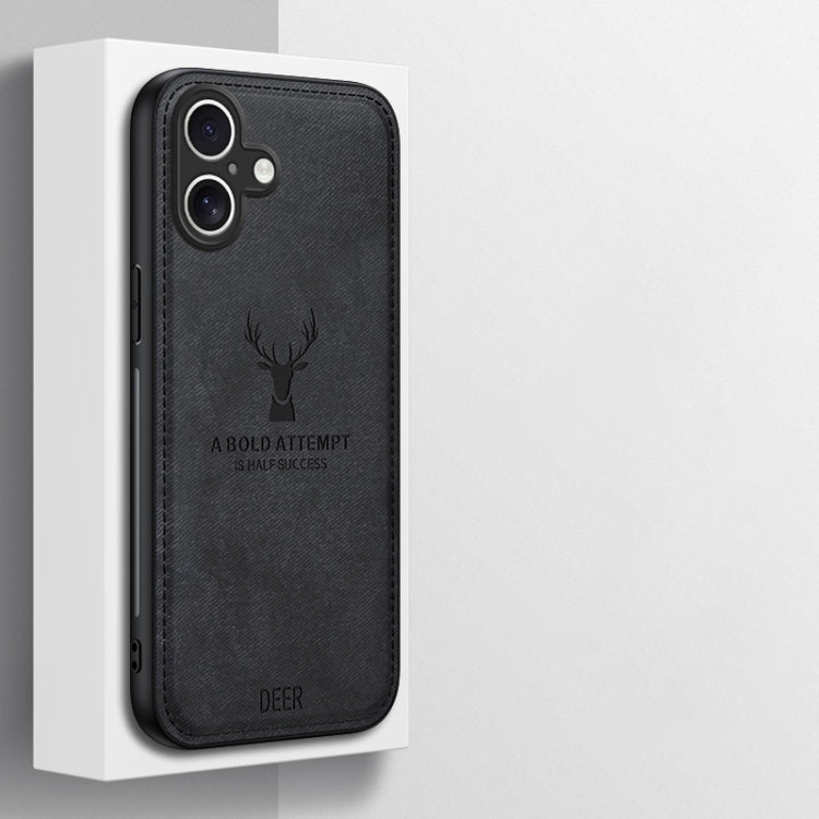 For iPhone 16 Deer Head Cloth Skin All-inclusive Phone Case(Black) - iPhone 16 Cases by buy2fix | Online Shopping UK | buy2fix