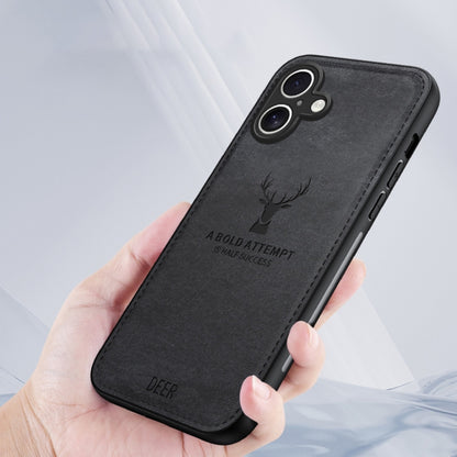 For iPhone 16 Deer Head Cloth Skin All-inclusive Phone Case(Black) - iPhone 16 Cases by buy2fix | Online Shopping UK | buy2fix