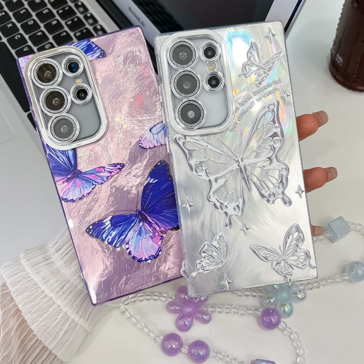 For Samsung Galaxy S25+ 5G Plating Texture Butterfly Wristband TPU Phone Case with Glitter Lens Film(Flowers Butterflies HU1) - Galaxy S25+ 5G Cases by buy2fix | Online Shopping UK | buy2fix