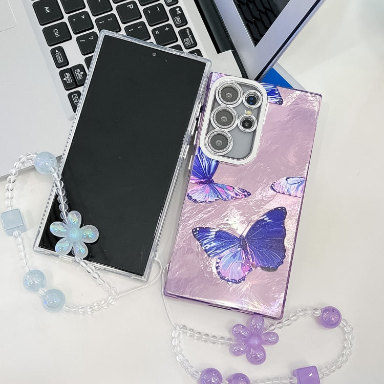 For Samsung Galaxy S25+ 5G Plating Texture Butterfly Wristband TPU Phone Case with Glitter Lens Film(Flowers Butterflies HU1) - Galaxy S25+ 5G Cases by buy2fix | Online Shopping UK | buy2fix