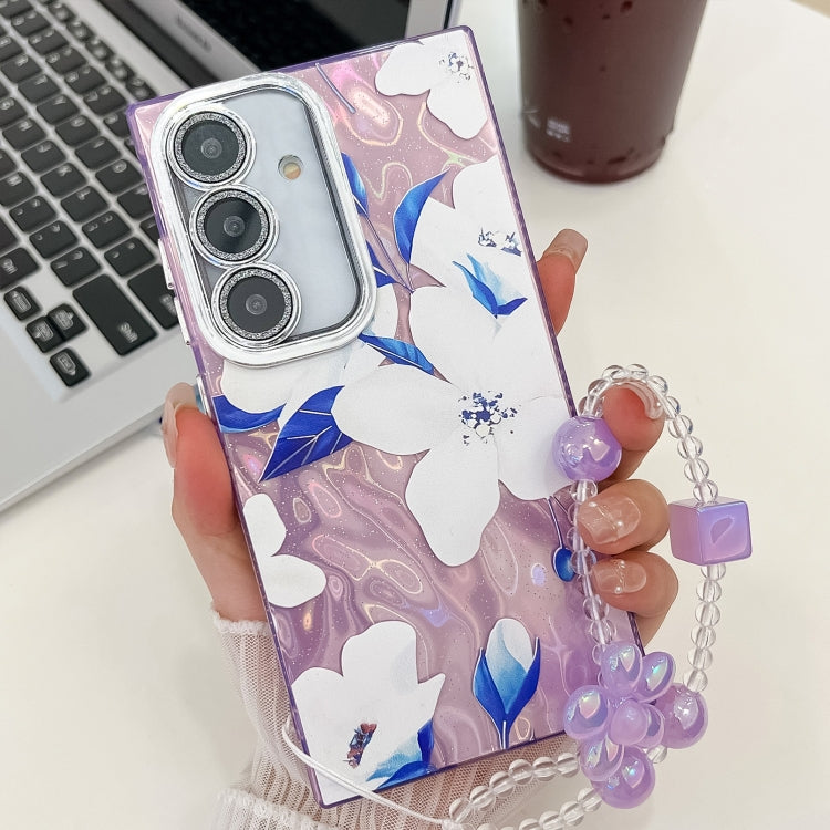 For Samsung Galaxy S25 5G Electroplating Flowers Plants Texture Wristband TPU Phone Case(Bougainvillea FL8) - Galaxy S25 5G Cases by buy2fix | Online Shopping UK | buy2fix