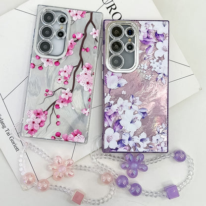 For Samsung Galaxy S25 5G Electroplating Flowers Plants Texture Wristband TPU Phone Case(Sketch Lily FL9) - Galaxy S25 5G Cases by buy2fix | Online Shopping UK | buy2fix