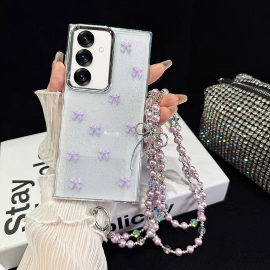 For Samsung Galaxy S25+ 5G Little Fresh Bow Neck Chain TPU Phone Case(Purple) - Galaxy S25+ 5G Cases by buy2fix | Online Shopping UK | buy2fix