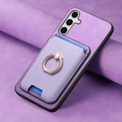 For Samsung Galaxy S25+ 5G Retro Cross Leather Ring Vertical Insert Card Bag MagSafe Phone Case(Purple) - Galaxy S25+ 5G Cases by buy2fix | Online Shopping UK | buy2fix