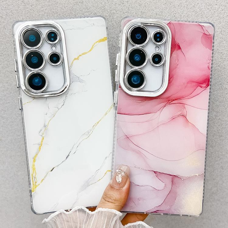 For Samsung Galaxy S25+ 5G Electroplated Marble Texture Phone Case(Pink M2) - Galaxy S25+ 5G Cases by buy2fix | Online Shopping UK | buy2fix