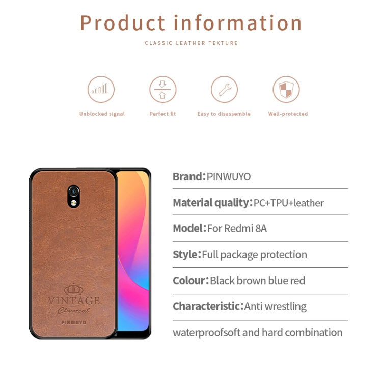 For Xiaomi RedMi 8A PINWUYO Pin Rui Series Classical Leather, PC + TPU + PU Leather Waterproof And Anti-fall All-inclusive Protective Shell(Brown) - Xiaomi Cases by PINWUYO | Online Shopping UK | buy2fix