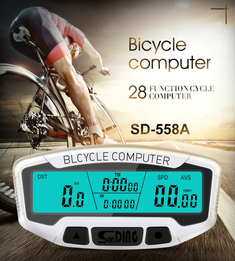 SUNDING SD-558A Bicycle Computer Wired Stopwatch Bicycle Speedometer Digital Odometer Rainproof LCD Backlight Stopwatch - Speedometers by SUNDING | Online Shopping UK | buy2fix