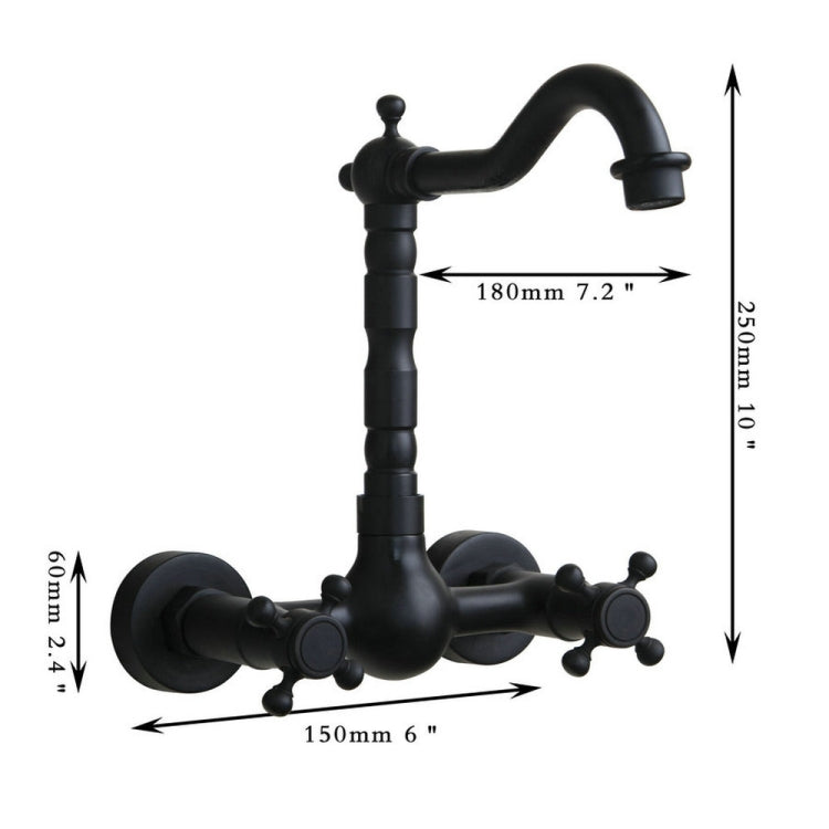 Wall-mounted Bathroom All Bronze Cold Hot Water Ancient Wall Faucet(Black ancient) - Faucets & Accessories by buy2fix | Online Shopping UK | buy2fix