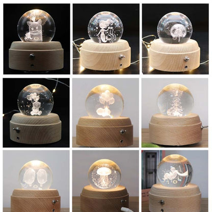 Girl Bedside Lamp Crystal Ball Wooden Base Music Box Charging Glow Rotating Night Light, Random Music(Balloon Bear) - Novelty Lighting by buy2fix | Online Shopping UK | buy2fix