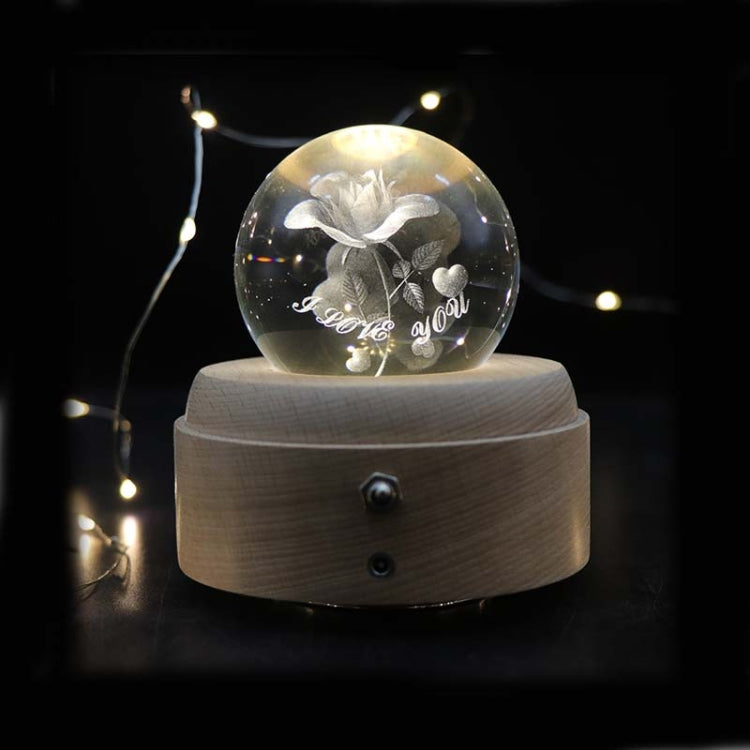 Girl Bedside Lamp Crystal Ball Wooden Base Music Box Charging Glow Rotating Night Light, Random Music(Rose I love U) - Novelty Lighting by buy2fix | Online Shopping UK | buy2fix