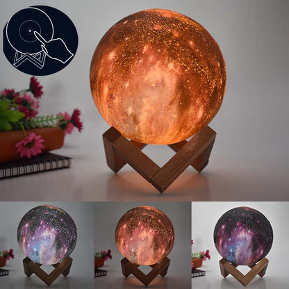 1W 3D Moon Lamp Children Gift Table Lamp Painted Starry Sky LED Night Light, Light color: 8cm Touch Control 3-colors - Night Lights by buy2fix | Online Shopping UK | buy2fix