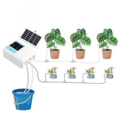 G89456 Solar Intelligent Voice Timing Automatic Flower Watering Device Lazy Plant Dripper, Specification: Double Pump 15 Sets 10M Tube(White) - Watering & Irrigation by buy2fix | Online Shopping UK | buy2fix