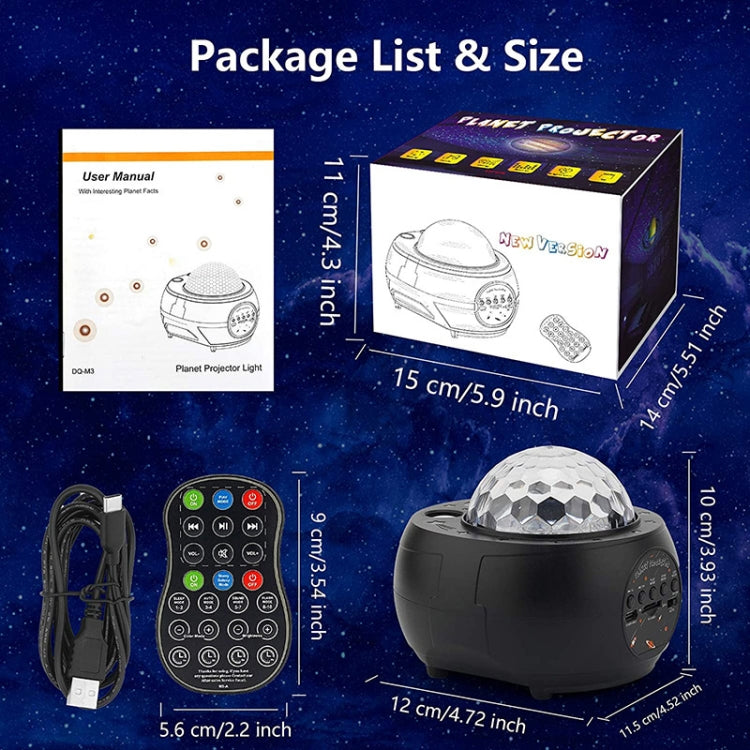 DQ-M3 LED Rotating Starry Sky Light Bluetooth Music Planets Ocean Projector Support TF Card,Style: USB Powered(Black) - Novelty Lighting by buy2fix | Online Shopping UK | buy2fix