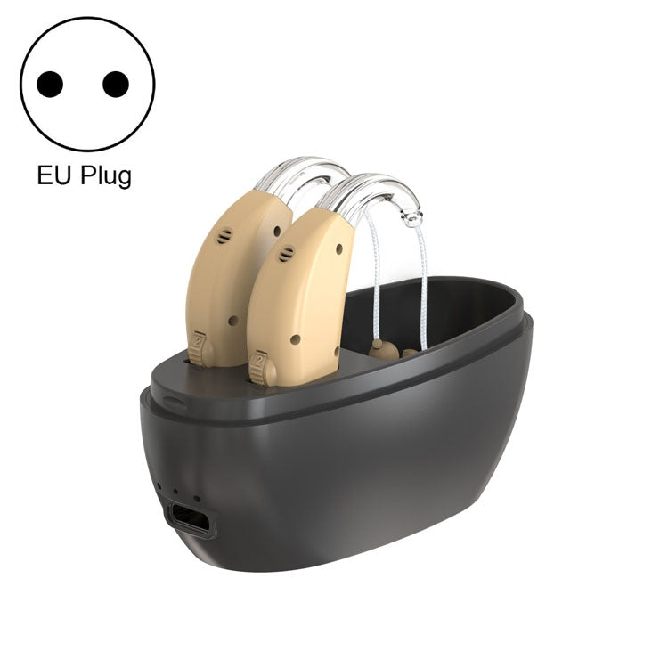 Elderly Use Can Charge Sound Amplifier Hearing Aid, Specification: EU Plug(Skin Color Double Machine+Black Charging Bin) - Hearing Aids by buy2fix | Online Shopping UK | buy2fix